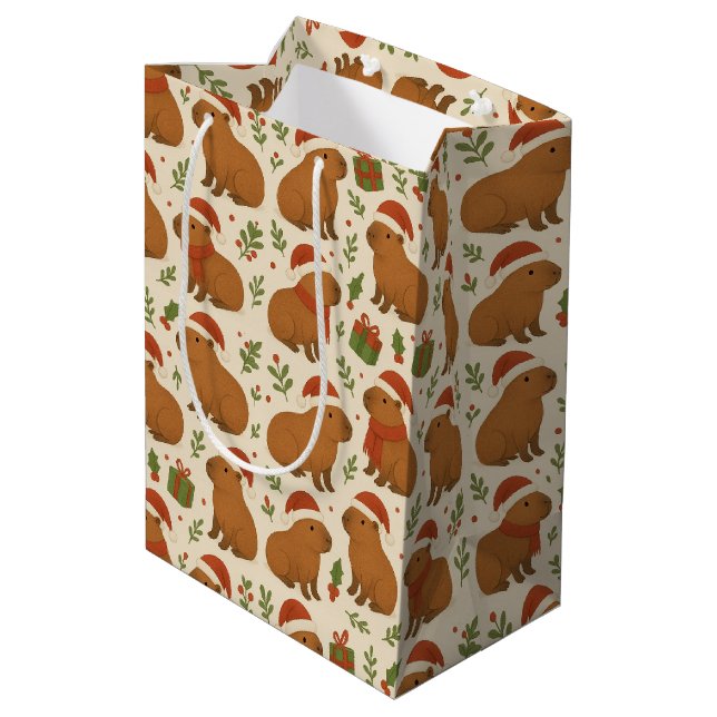 Capybaras at Christmas Medium Gift Bag (Back Angled)