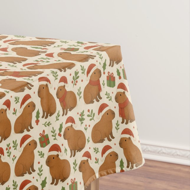 Capybaras at Christmas Tablecloth (In Situ)