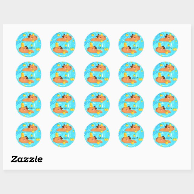 Capybaras In Water With Oranges Classic Round Sticker (Sheet)