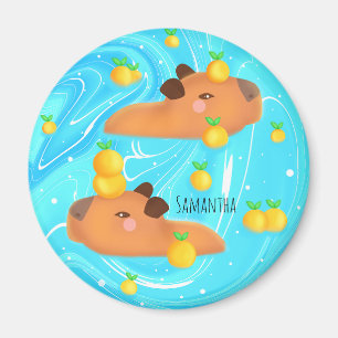 Capybaras In Water With Oranges Magnet