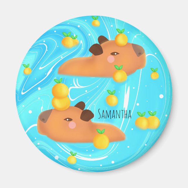 Capybaras In Water With Oranges Magnet (Front)