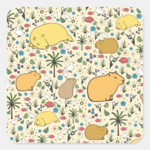 Capybaras in Yellow Square Sticker