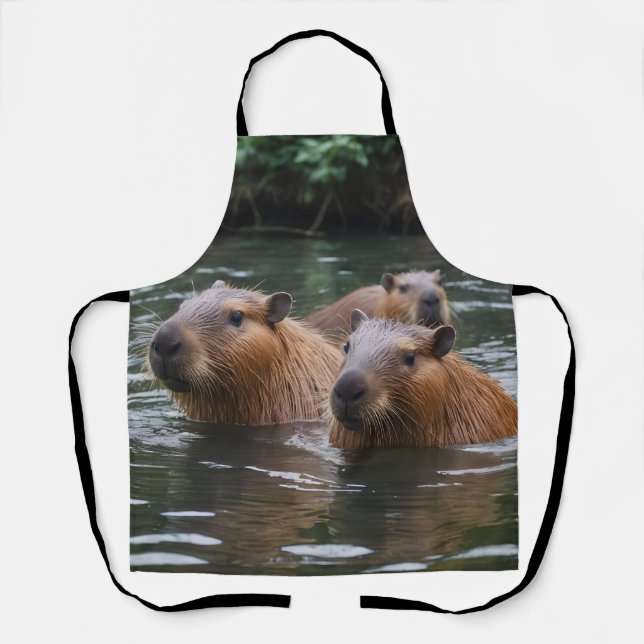 Capybaras' Swimming In The River,  Apron (Front)