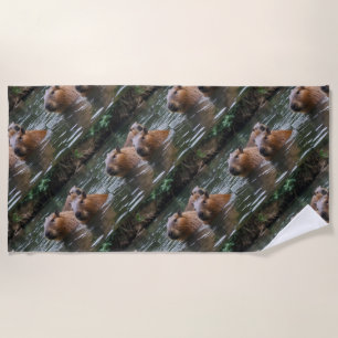 Capybaras' Swimming In The River,  Beach Towel