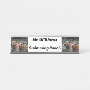 Capybaras' Swimming In The River,  Desk Name Plate