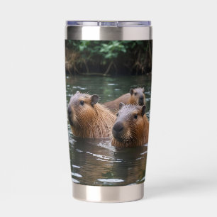Capybaras' Swimming In The River, Insulated Tumbler
