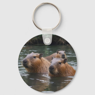 Capybaras' Swimming In The River, Key Ring