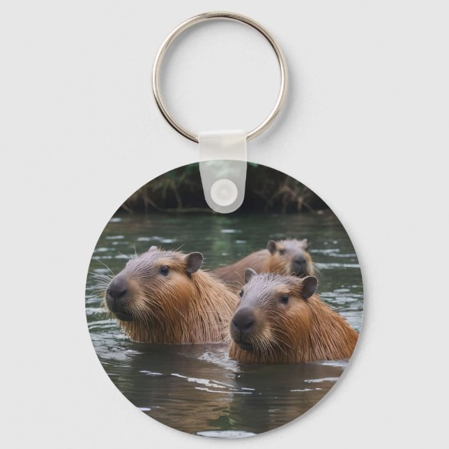 Capybaras' Swimming In The River,  Key Ring (Front)