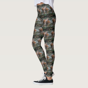 Capybaras' Swimming In The River, Leggings