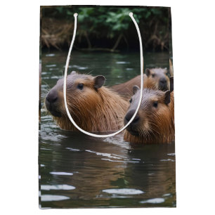 Capybaras' Swimming In The River, Medium Gift Bag