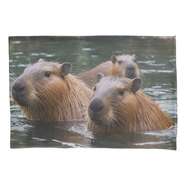 Capybaras' Swimming In The River,  Pillowcase (Front-Left)