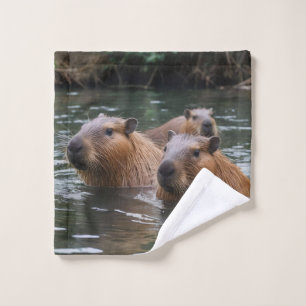 Capybaras' Swimming In The River,  Wash Cloth