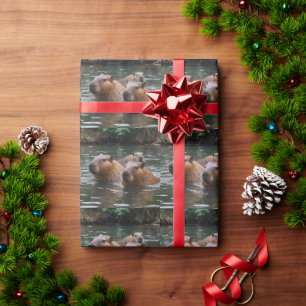 Capybaras' Swimming In The River,  Wrapping Paper