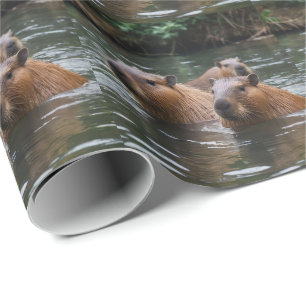 Capybaras' Swimming In The River, Wrapping Paper