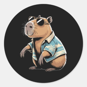 Capybyra Soccer Fan Cartoon Illustration _1  Classic Round Sticker