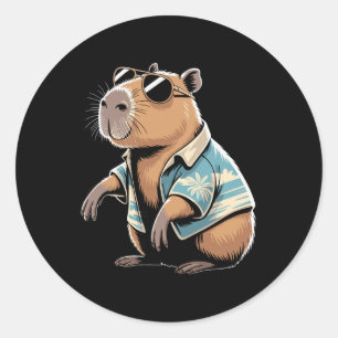 Capybyra Soccer Fan Cartoon Illustration Classic Round Sticker