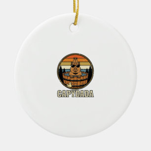 Capydada Capybara Dad Retro Hot Tub Vector Design_ Ceramic Ornament