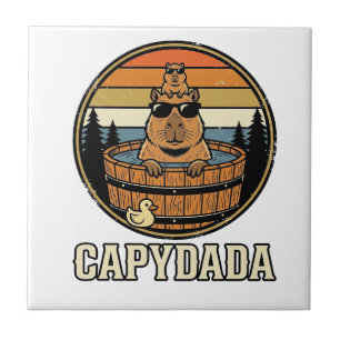 Capydada Capybara Dad Retro Hot Tub Vector Design_ Ceramic Tile