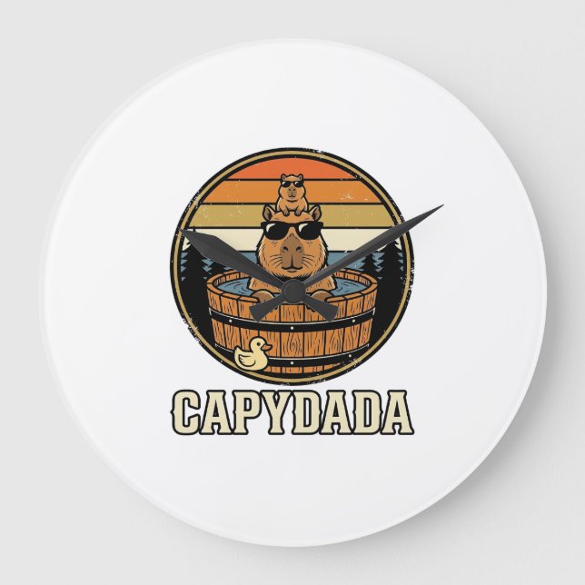Capydada Capybara Dad Retro Hot Tub Vector Design_ Large Clock (Front)