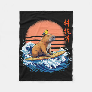 Capyra And Surfing, Japanese, Waves And Surfer, Su Fleece Blanket