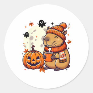 Capyra Drinking Coffee Halloween Fall Season Thank Classic Round Sticker