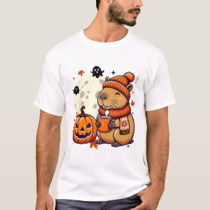 Capyra Drinking Coffee Halloween Fall Season Thank T-Shirt