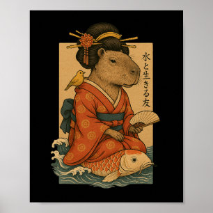 Capyra In Surfing Geisha Outfit Poster