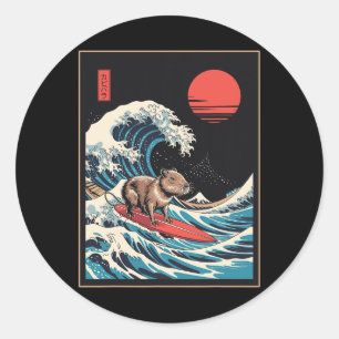 Capyra Japan Kanagawa Wave Animal Surfing Capyra Classic Round Sticker