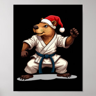 Capyra Karate Christmas Martial Arts Santa Hat Hol Poster