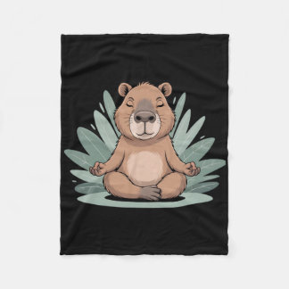 Capyra Meditating Cute Yoga Tee Yogi Meditation  Fleece Blanket