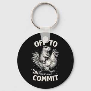 Capyra Riding Chicken Off To Commit Vintage Meme P Key Ring