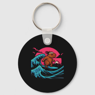 Capyra Riding Waves Under Pink Sky Funny Summer Te Key Ring