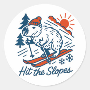Capyra Shredding The Slopes Winter Mountain Skiing Classic Round Sticker