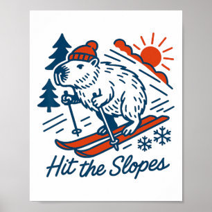 Capyra Shredding The Slopes Winter Mountain Skiing Poster