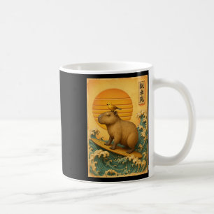 Capyra Surfing Wave Japanese Vintage Ukiyo-e Art Coffee Mug