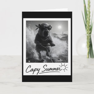 Capyra Water Skiing Summer Funny Meme  Card