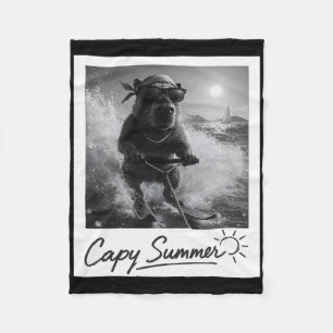 Capyra Water Skiing Summer Funny Meme Fleece Blanket