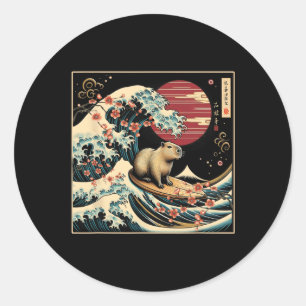 Capyra Waving Surfing Japanese Art Greatwave Sunse Classic Round Sticker