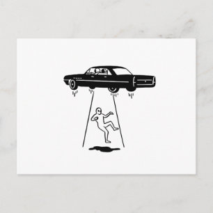 car abduction of aliens postcard