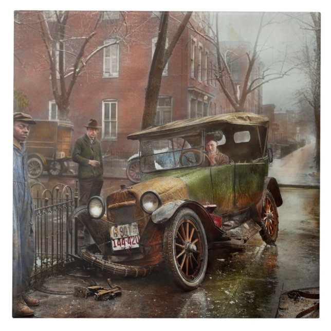 Car Accident - Watch for ice 1921 Ceramic Tile (Front)