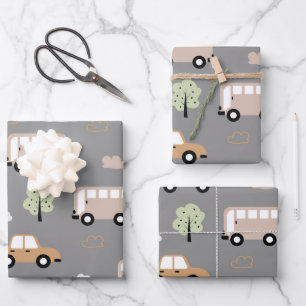 Car and Bus Pattern Wrapping Paper Sheet