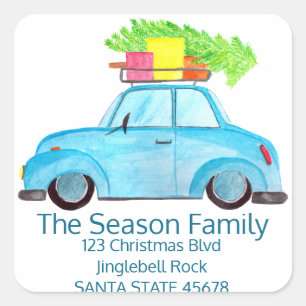 Car and Christmas tree address Square Sticker