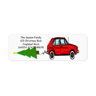 Car and tree Christmas label Return Address Label