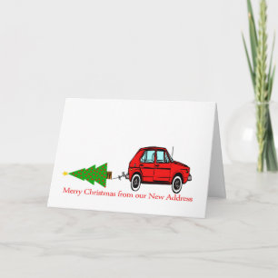 Car and tree Christmas New Address Holiday Card