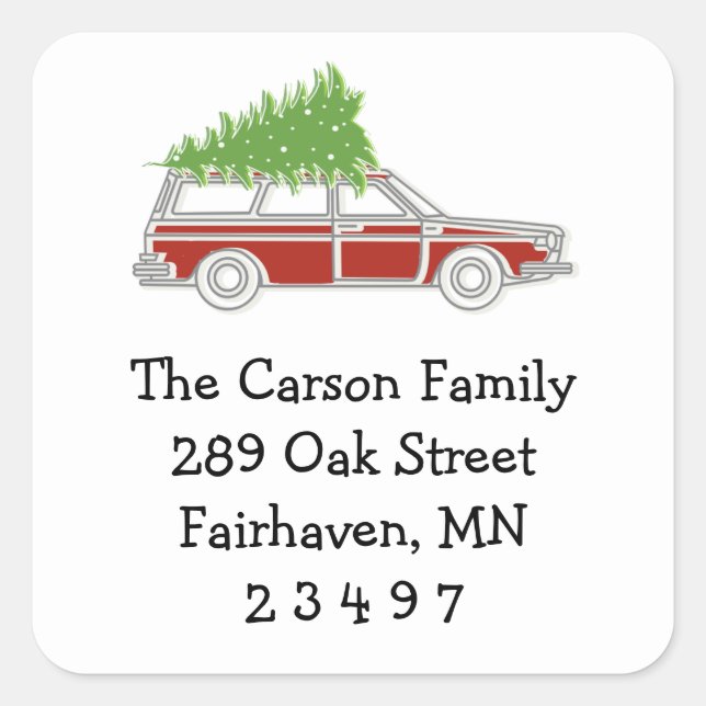 Car and Tree Holiday Return Address Sticker (Front)