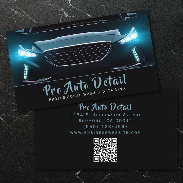 Car Auto Detail Cleaning Service QR Code Business Card (Creator Uploaded)