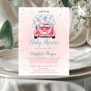 Car Balloons Drive By Baby Shower Invitation