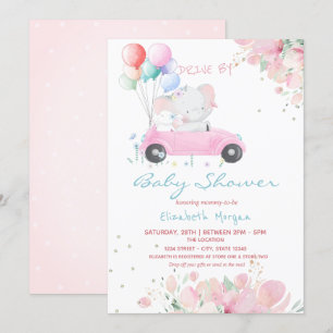 Car Balloons Floral Drive By Baby Shower Invitation