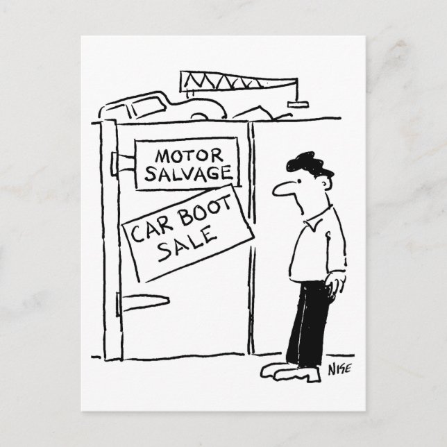 Car Boot Sale at Scrapyard Cartoon Postcard (Front)