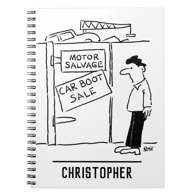 Car Breakers Scrapyard Car Boot Sale Cartoon Notebook (Front)